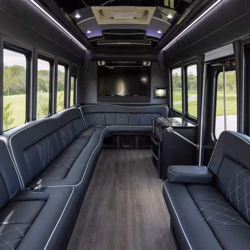 Passenger watching the Myrtle Beach scenery during a regional party bus road trip