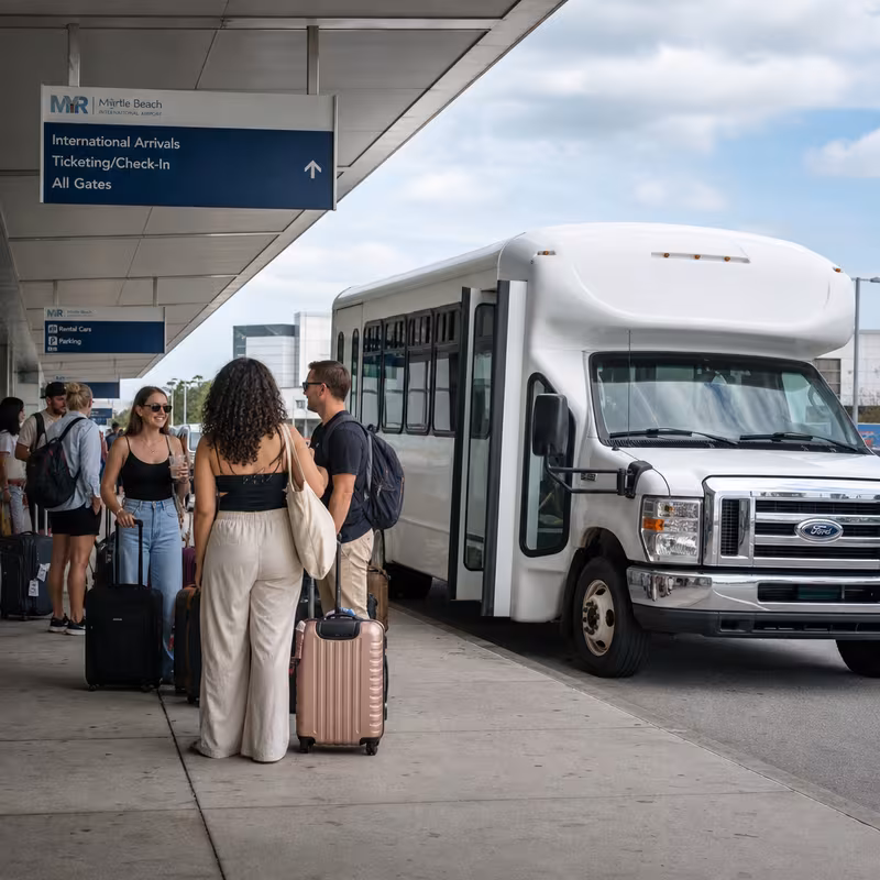 Black Mercedes Sprinter van staged for an Myrtle Beach Airport Transportation group