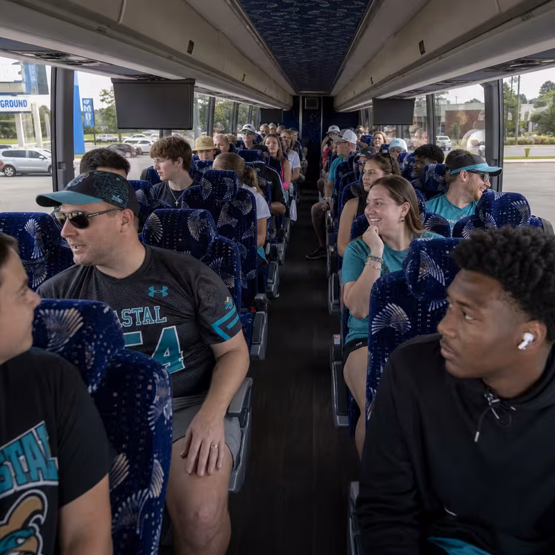 Passenger seating aboard a Myrtle Beach party bus rental