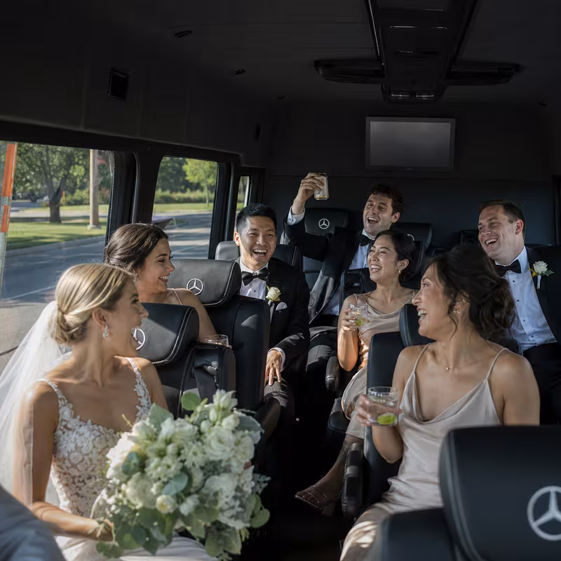 Black Mercedes Sprinter van staged for an Myrtle Beach Wedding Transportation group