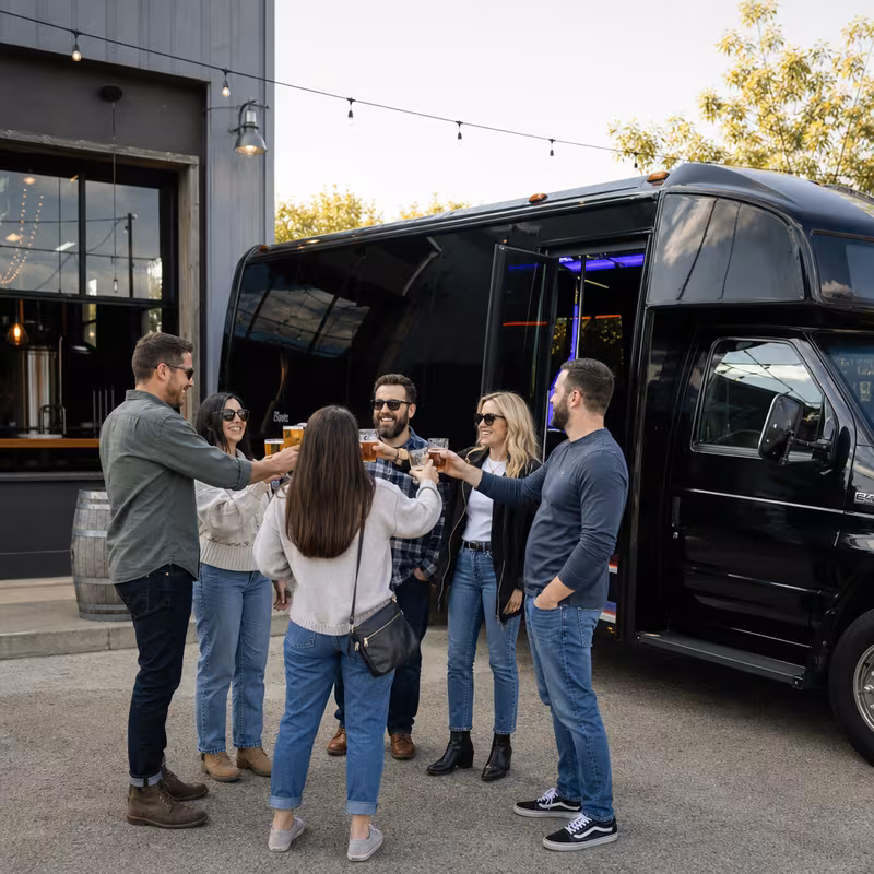 Passengers loading luggage while boarding an Myrtle Beach group shuttle